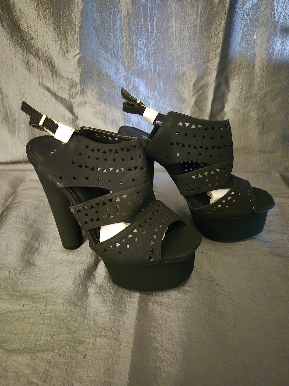 Nasty Girl Sequoia Black Cutout Platform Slingback Heels